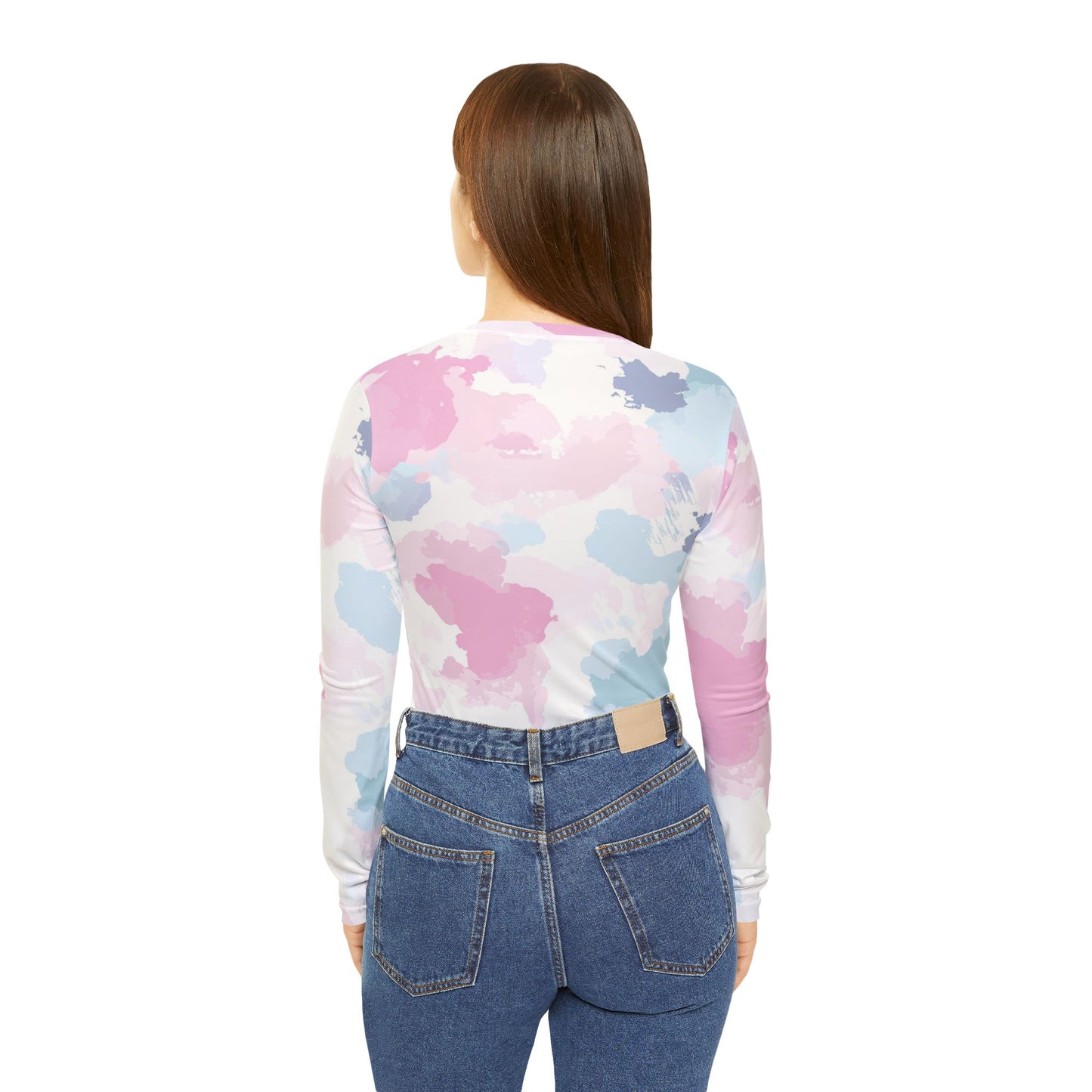 Maglietta da donna a maniche lunghe con scollo a V, top colorato con acquerello, stile casual primaverile, perfetta per l'uso quotidiano, regalo per lei