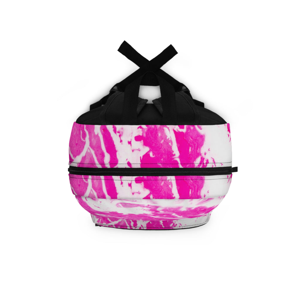 Zaino in marmo rosa vibrante, elegante borsa per libri, zaino scolastico alla moda, borsa da viaggio unica, borsa tote chic, zaino accattivante