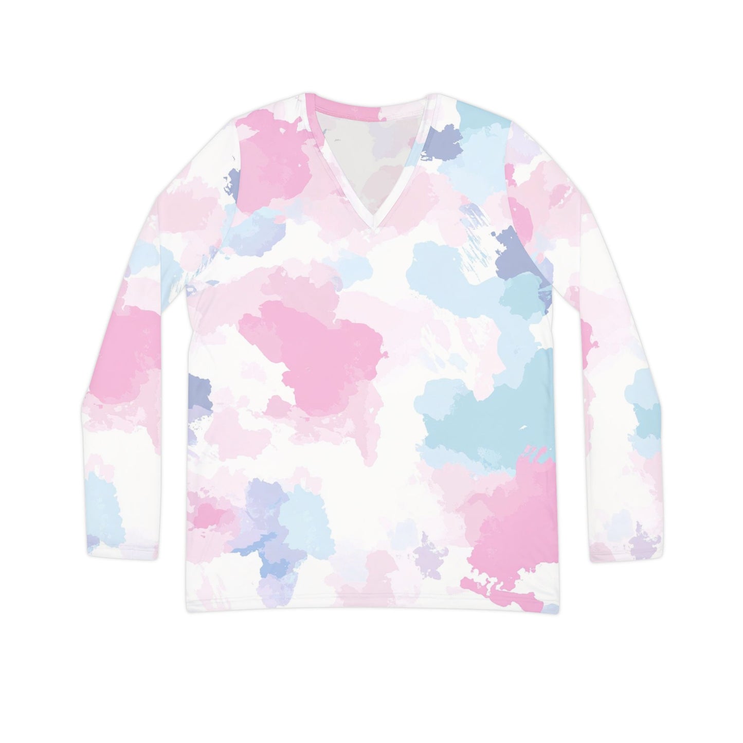 Maglietta da donna a maniche lunghe con scollo a V, top colorato con acquerello, stile casual primaverile, perfetta per l'uso quotidiano, regalo per lei