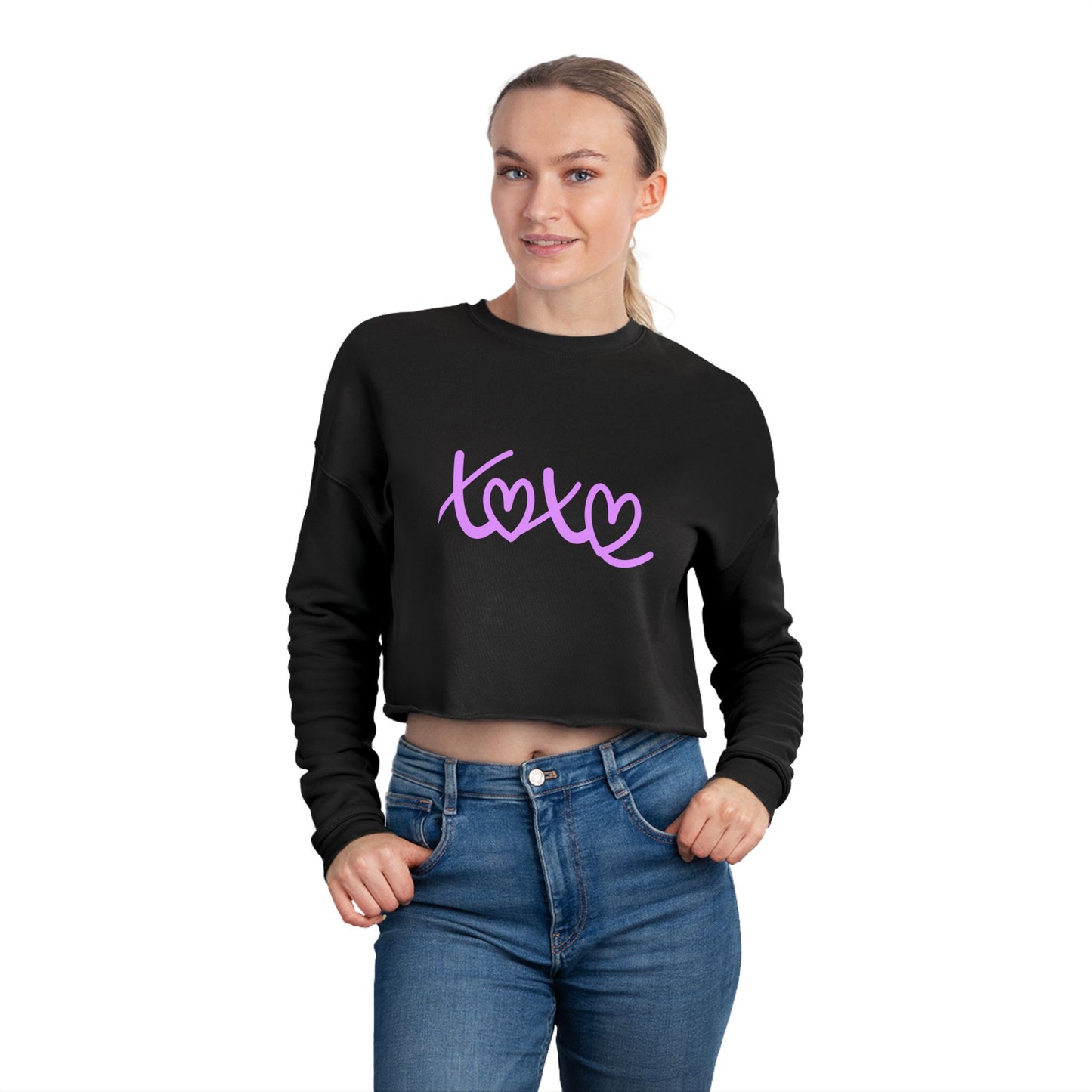 Felpa corta da donna comoda con motivo a baci, top corto casual, abbigliamento da strada alla moda, perfetta come regalo, San Valentino, moda autunnale