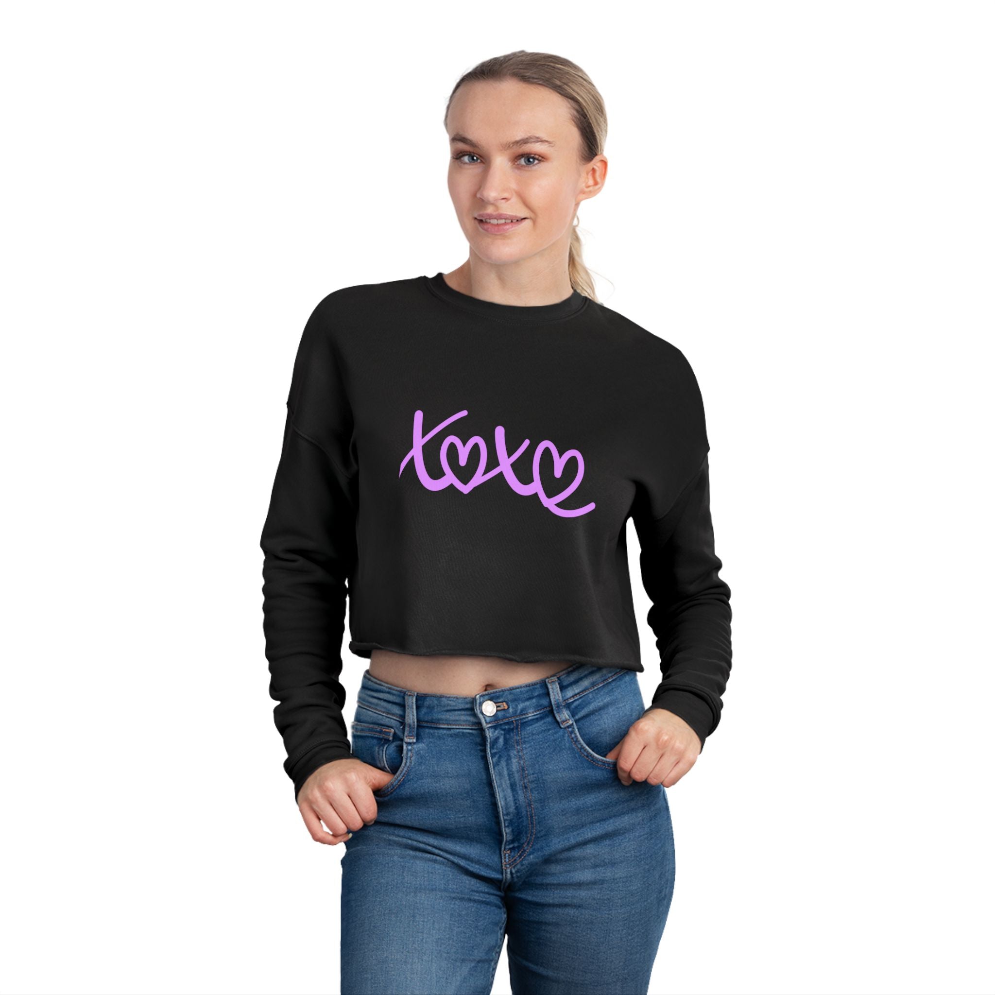 Felpa corta da donna comoda con motivo a baci, top corto casual, abbigliamento da strada alla moda, perfetta come regalo, San Valentino, moda autunnale