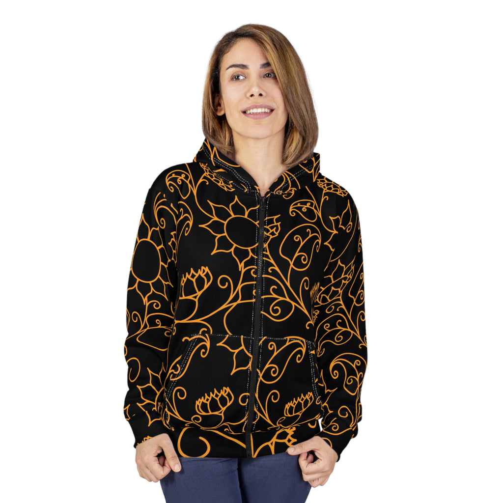 Elegant Floral Zip Hoodie