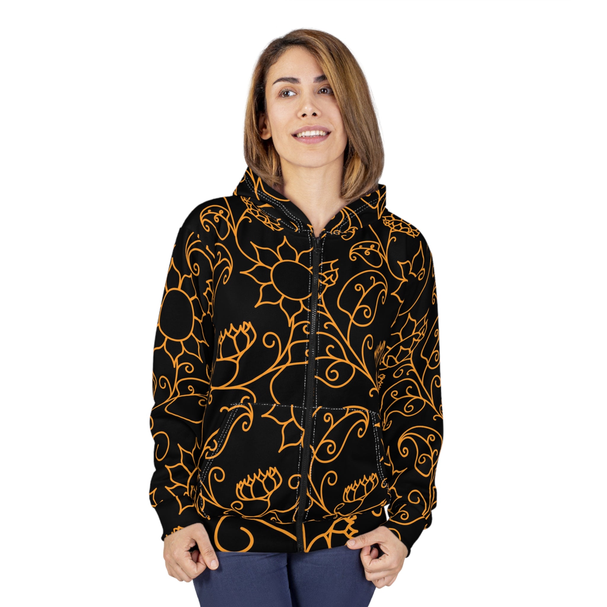 Elegant Floral Zip Hoodie