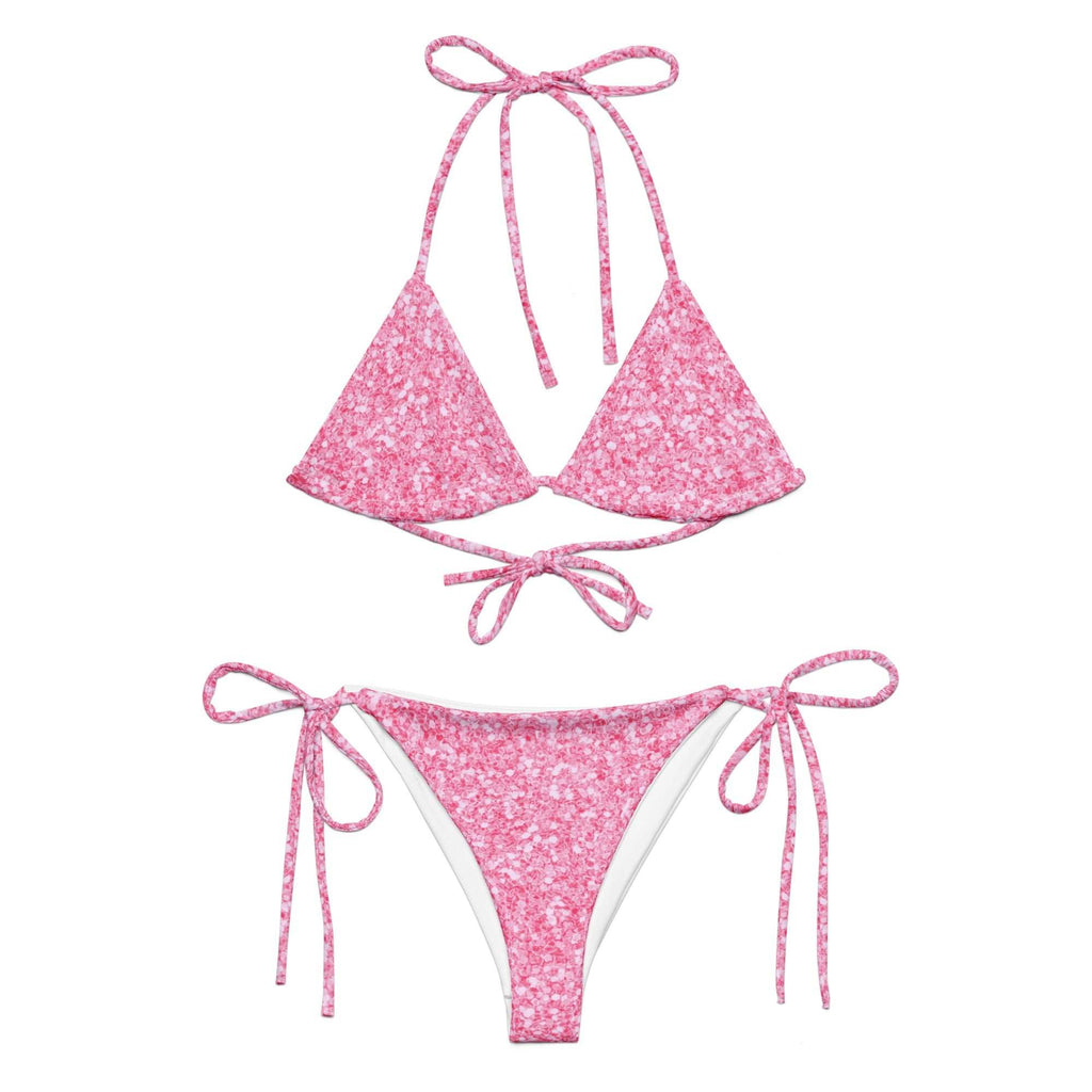 Bikini in tessuto riciclato con lacci e stampa all over 