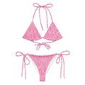 Bikini in tessuto riciclato con lacci e stampa all over 