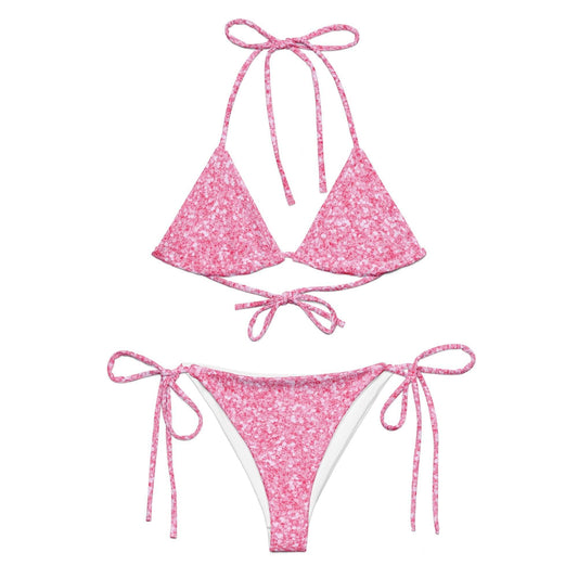 Bikini in tessuto riciclato con lacci e stampa all over 