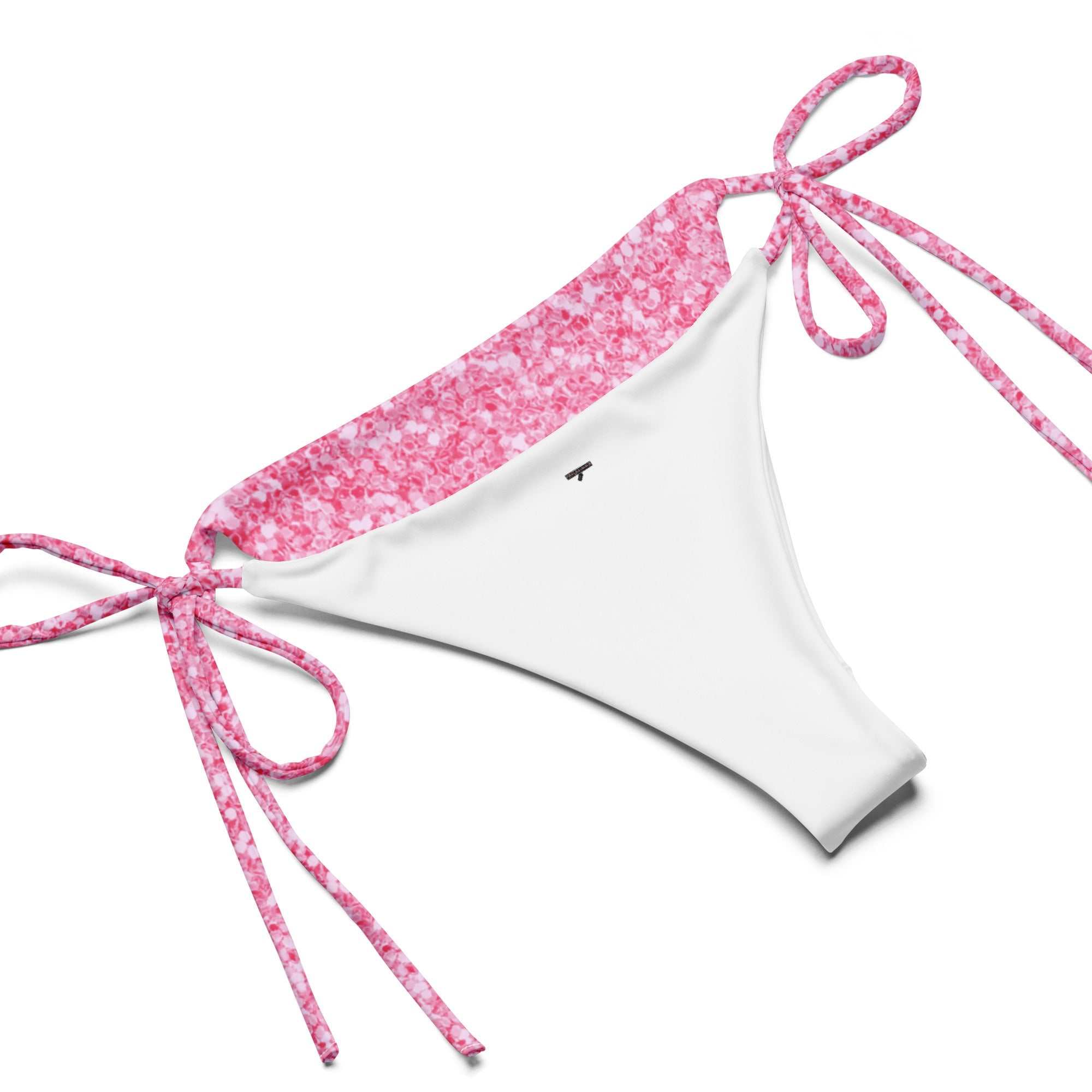 Bikini in tessuto riciclato con lacci e stampa all over 